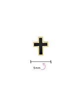 Bling Jewelry Tiny Minimalist Religious Christian 3D Mini Cross Cartilage Ear Lobe Piercing 1 Piece Stud Earring For Women Black Plated14K Yellow Gold