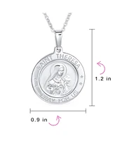 Bling Jewelry Large Size Patron Of Missions "Pray for Us" Religious Medal Medallion Round Saint Theresa Pendant Necklace For Women Sterling Silver