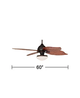 Casa Vieja 60" Casa Oak Creek Tropical Outdoor Ceiling Fan with Led Light Oil Rubbed Bronze Walnut Solid Wood Blades White Glass Bowl Damp Rated for P