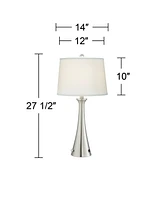 Karl Modern Table Lamps 27 1/2" Tall Set of 2 with Usb and Ac Power Outlet in Base Brushed Nickel White Drum Shade for Bedroom Living Room House Home