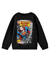 Superman Boys Distressed Action Comics Cover No. 419 Crew Neck Long Sleeve Black Youth Tee