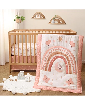 The Peanutshell Crib Bedding Set for Baby Girls, Boho Rainbow, 3 Pieces