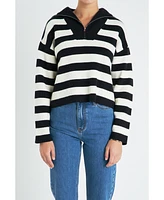 English Factory Women's Striped Half-Zip Sweater