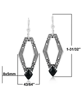 American West Jewelry Sterling Silver and Geometric Shape Agate Gemstone Lever Back Earrings