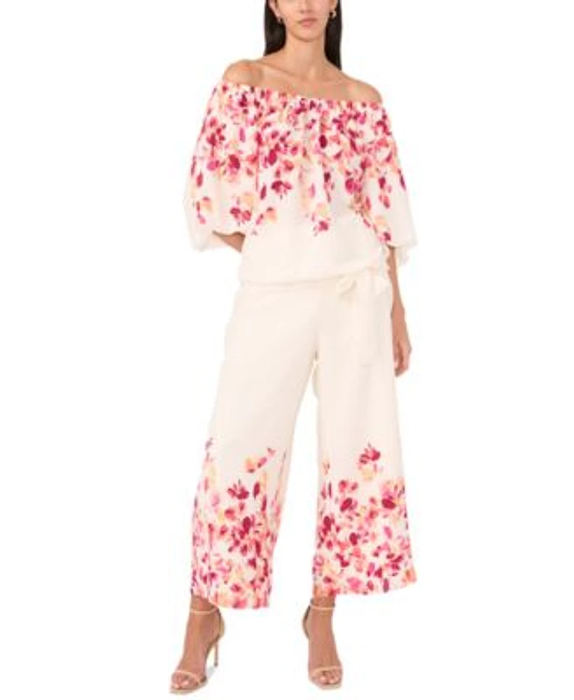 Sam Jess Petite Printed Off The Shoulder Top High Rise Pull On Printed Palazzo Pants