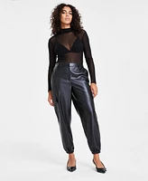 Bar Iii Women's Faux-Leather Joggers, Created for Macy's