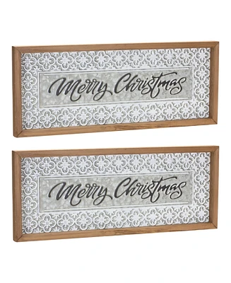 Slickblue Set of 2 Ornate Metal Merry Christmas Signs for Festive Decor