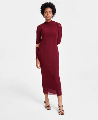 Bar Iii Women's Embellished Mesh Bodycon Midi Dress, Created for Macy's