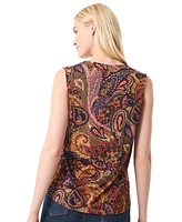 Jones New York Women's Paisley-Print Pleat-Front V-Neck Top