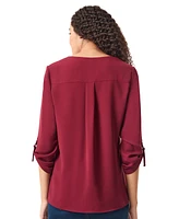 Jones New York Women's Long Sleeve Collarless Tunic with D-Rings Top