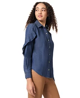 Jones New York Women's Ruffled-Sleeve Button-Down Collared Shirt