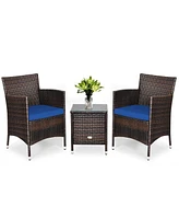 Sugift 3 Pieces Ergonomic Wicker Patio Conversation Set-Navy