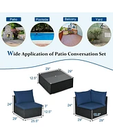 Sugift 7 Pieces Sectional Wicker Furniture Sofa Set with Tempered Glass Top-Navy