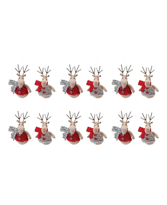 Slickblue Set of 12 Plush Deer Ornaments with Sweaters for Festive Holiday Decor