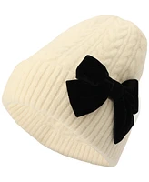 kate spade new york Women's Velvet Bow Cable Knit Beanie