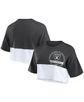 Fanatics Women's Black/White Las Vegas Raiders Boxy Color Split Cropped T-Shirt