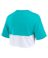 Fanatics Women's Aqua/White Miami Dolphins Boxy Color Split Cropped T-Shirt