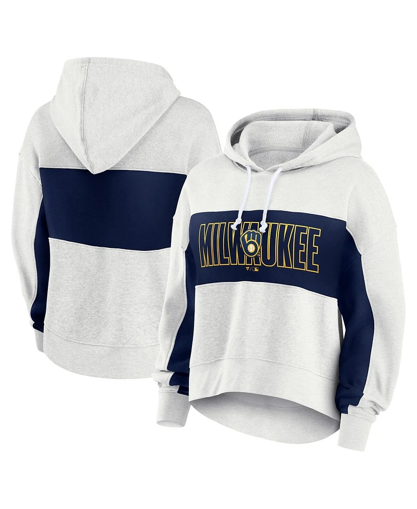 Fanatics Women's Oatmeal Milwaukee Brewers Up for It Fleece Pullover Hoodie