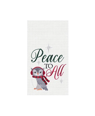 C&F Home 27" x 18" Christmas Holiday "Peace To All" Sentiment Featuring Gray Owl Cotton Embroidered Waffle Weave Kitchen DishTowel