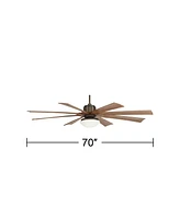 Possini Euro Design 70" Defender Modern Industrial Outdoor Ceiling Fan with Led Light Remote Control Oil Rubbed Bronze Koa Opal Glass Damp Rated for P