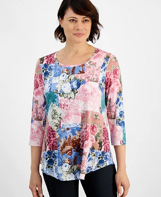 Jm Collection Petite Etch Medley Printed Top, Created for Macy's