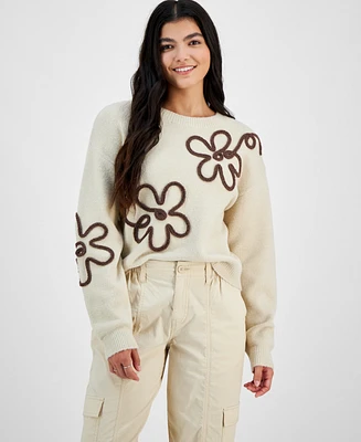 Hooked Up by Iot Juniors' Flower Sweater