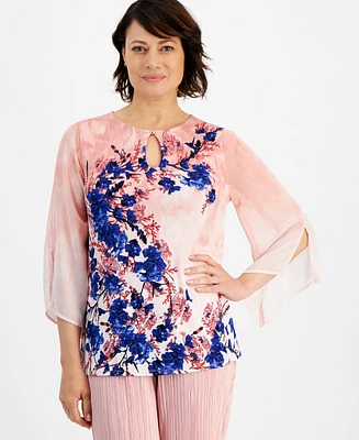 Jm Collection Women's Botanical Whisp Chiffon-Sleeve Top, Created for Macy's