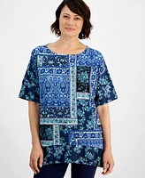 Jm Collection Women's Patchwork Print Dolman-Sleeve Top, Created for Macy's