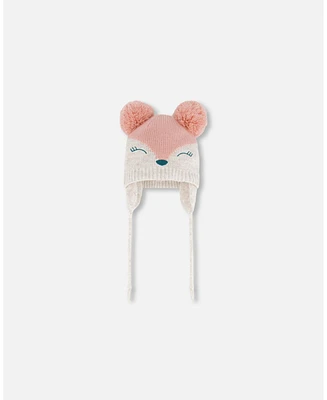 Deux par Deux Girl Knit Hat With Ears Light Pink Deer Face - Toddler|Child