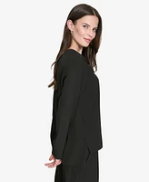 Halston Women's Zip-Front Hi-Low Side-Slit Blouse