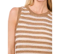 CeCe Women's Pointelle Stripe Crewneck Sleeveless Sweater