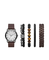 Skechers Men's Glass Bead Three-Hand, Gunmetal-Tone Alloy Watch and Bracelet Set,