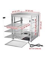 Yescom WeChef 20" Commercial Countertop Food 3-Tier Pizza Warmer with Led Adjustable Lighting Food Heater Display Case Stainless Steel for Buffet Rest