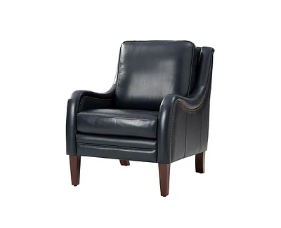 Hulala Home Traditional Pascual 27.56" Wide Genuine Leather Arm Chair with Rubber Wood Legs