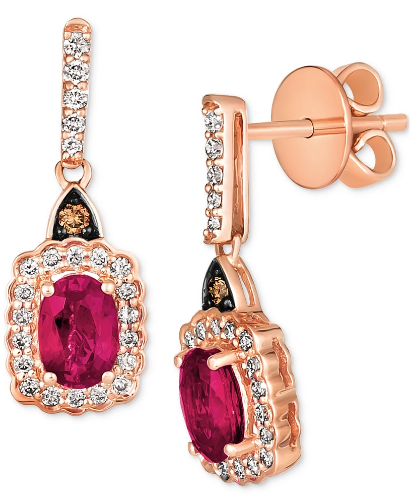 Le Vian Passion Ruby (7/8 ct. t.w.) & Diamond (1/3 ct. t.w.) Halo Drop Earrings in 14k Rose Gold