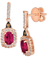 Le Vian Passion Ruby (7/8 ct. t.w.) & Diamond (1/3 ct. t.w.) Halo Drop Earrings in 14k Rose Gold