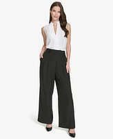 Halston Women's Mid-Rise Pleat-Front Wide-Leg Pants