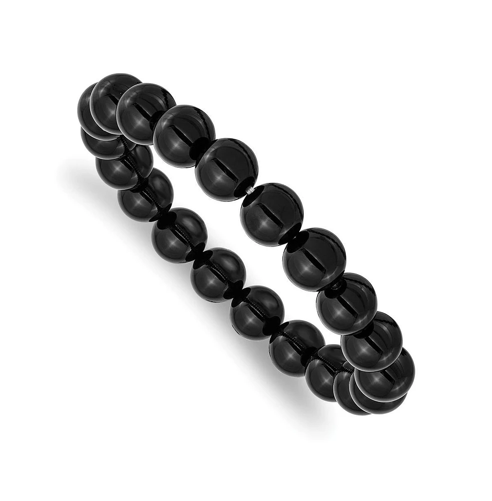 Chisel 10mm Black Agate Beaded Stretch Bracelet