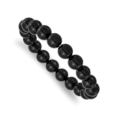 Chisel 10mm Black Agate Beaded Stretch Bracelet