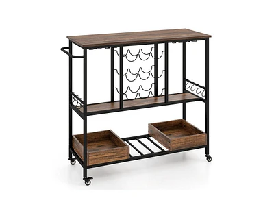 Slickblue 3 Tiers Bar Cart on Wheels with Glass Racks