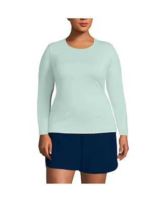 Lands' End Plus Crew Neck Long Sleeve Rash Guard Upf 50 Sun Protection Swim Tee