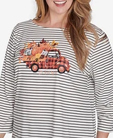 Ruby Rd. Plus Boat Neck Fall Y'All Truck Striped Knit Top