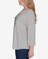 Ruby Rd. Plus Boat Neck Nutcracker Motif Printed Striped Knit Top