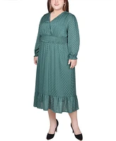 Ny Collection Plus Size Long Sleeve Surplice Neck Dress