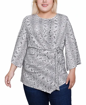 Ny Collection Plus Size 3/4 Sleeve Pleat-Waist Top