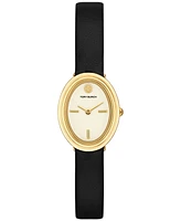 Tory Burch Women's The Oval Black Leather Strap Watch 22mm