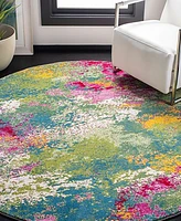 Safavieh Watercolor WTC697 Green and Fuchsia 6'7" x 6'7" Round Area Rug