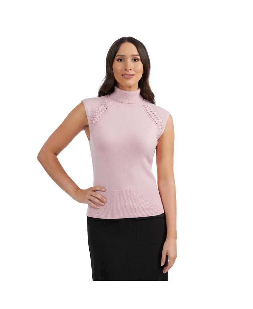 Ellen Tracy Women's Sleeveless Turtleneck Sweater with Braid Detail