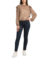 Bcx Juniors' Animal-Print High-Neck Elastic-Hem Top