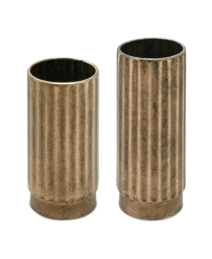 Slickblue Ribbed Copper Metal Cylinder Vase (Set of 2)